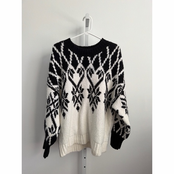 FREE PEOPLE Fireside Tunic Sweater Ivory Black | XS - Picture 4 of 8